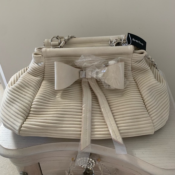 Rare Brand New Bebe Cream leather bow purse